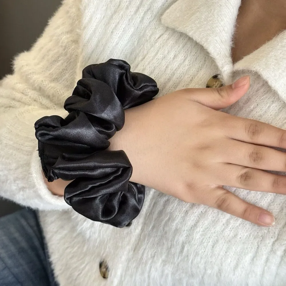 Luxury Black Satin Scrunchie Handmade – Statement Hair Accessory - Picture 5 of 10